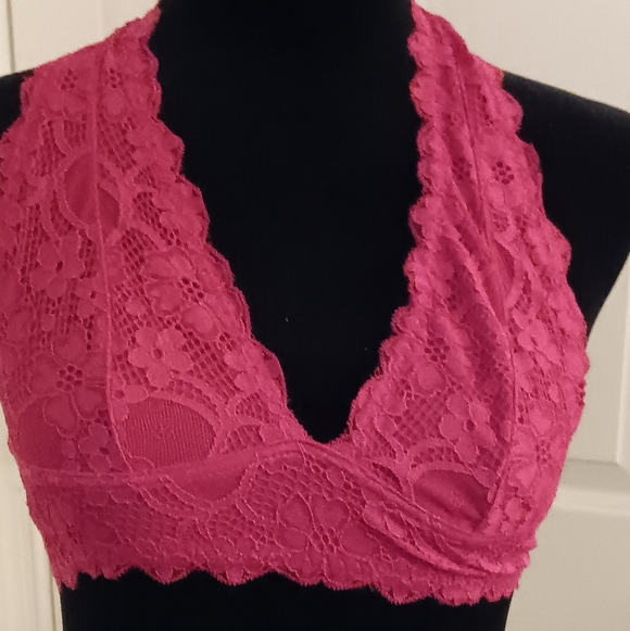 Free People Other - Free People Galloon Lace Halter Bralette Deep Pink Women's Size XS